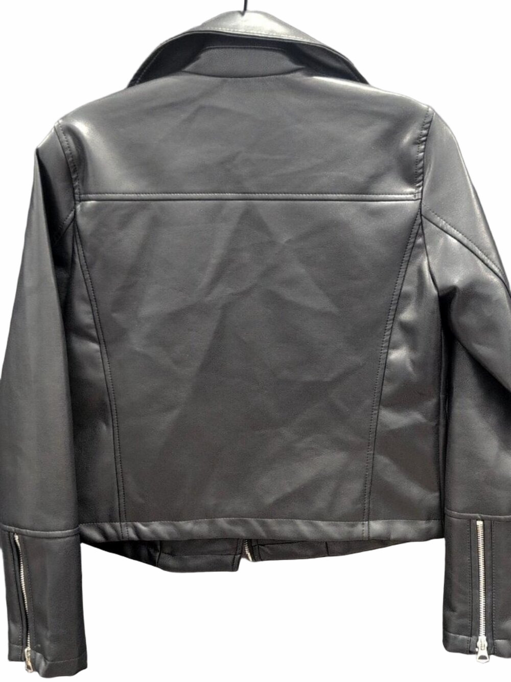 Ashley International Black Faux Leather Moto Jacket Small - Picture 3 of 13